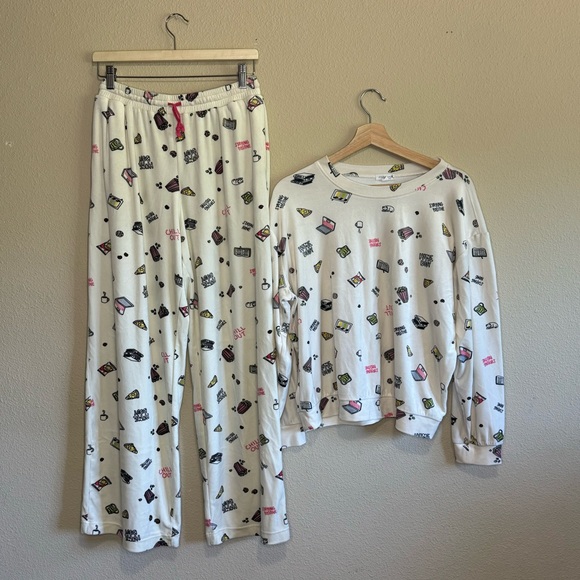 Stitch & Pine pajama set womens large emoji soft long sleeve white - Picture 1 of 11
